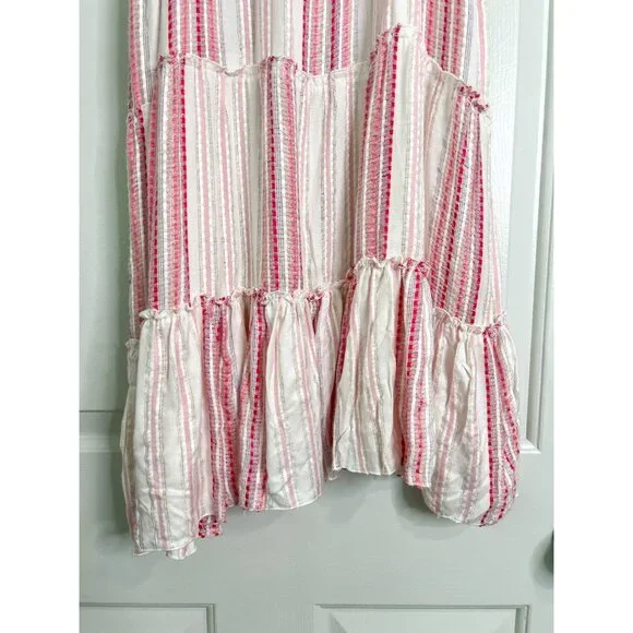 Raviya Pink White Stripe Sleeveless Tiered Boho Sundress Cover Up - Picture 7 of 7